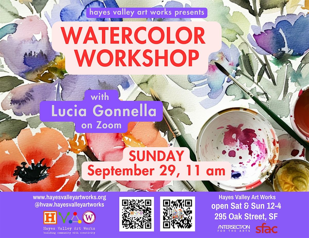 Watercolor Workshop  with Lucia Gonnella Sunday Sept 29, 2024 on Zoom