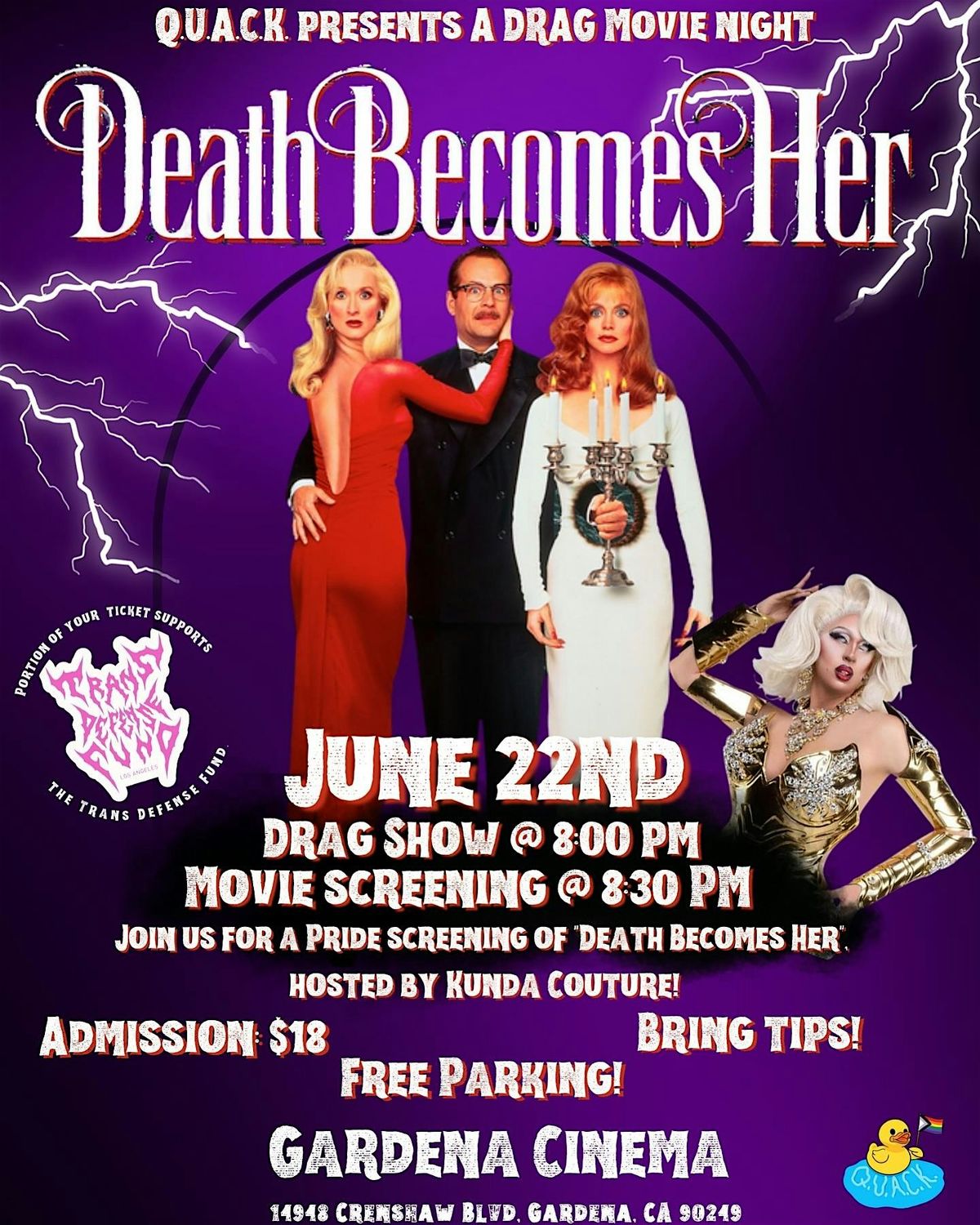 DEATH BECOMES HER (1992)(PG-13)(Sat. 6\/22)8:00pm Drag Show 8:30 pm Movie