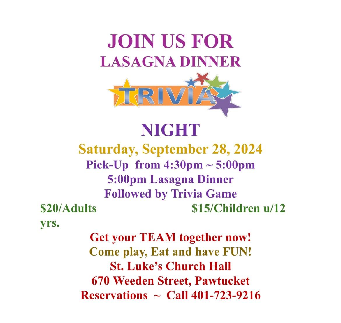 Lasagna Trivia Night