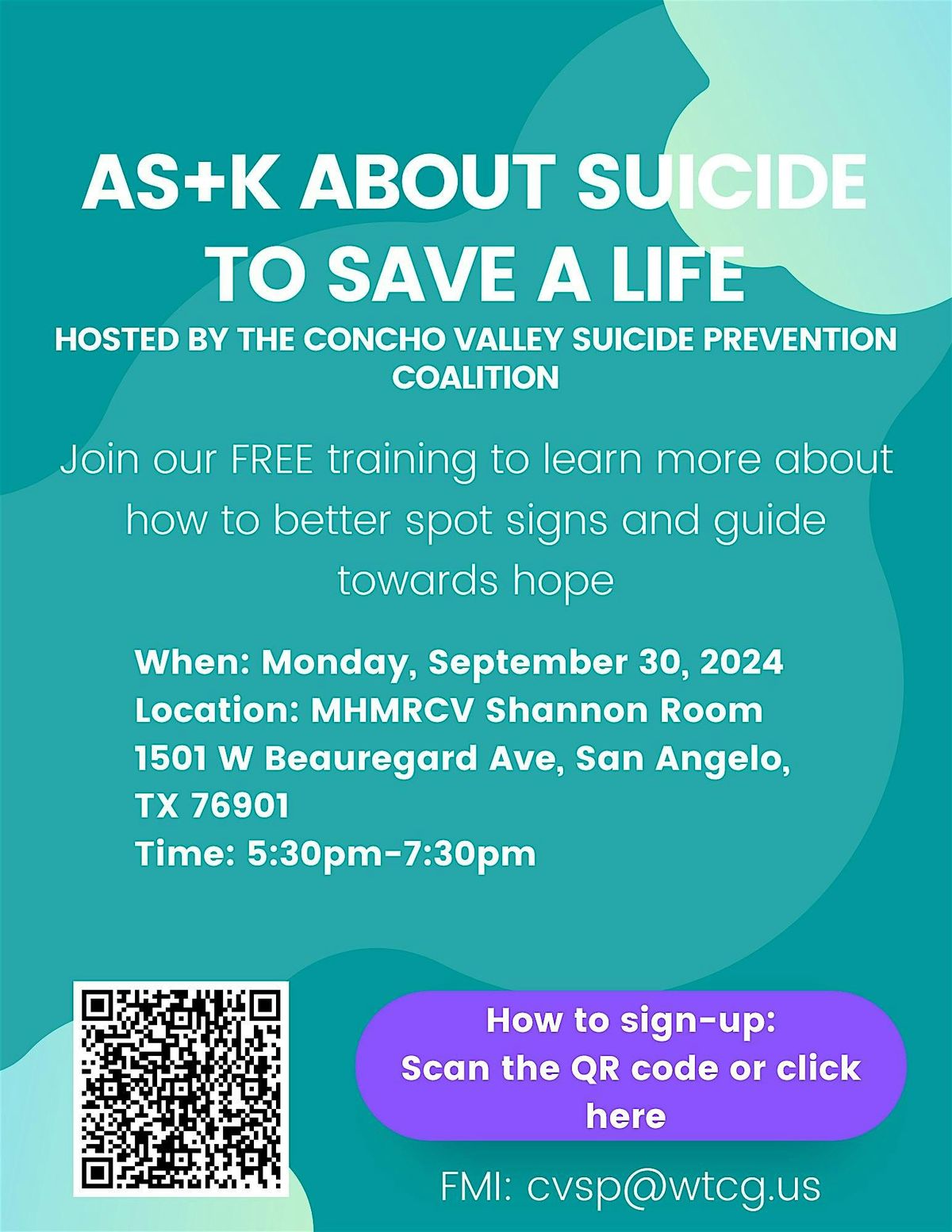 AS+K Community Training hosted by Concho Valley Suicide Prevention Coalition