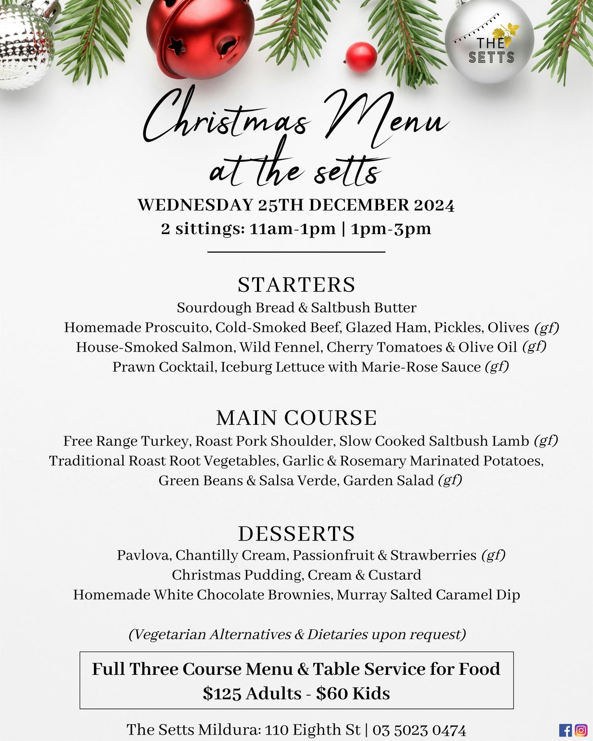 Christmas Lunch Banquet - The Setts Mildura