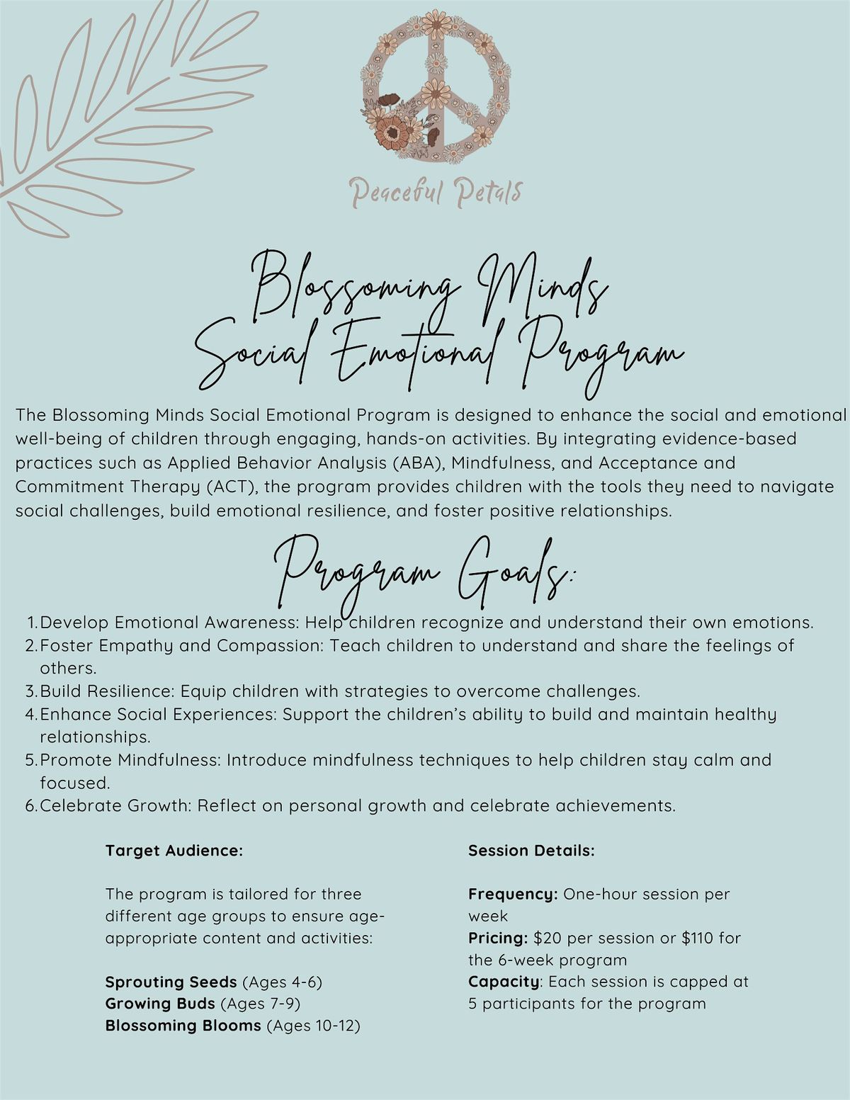 Blossoming Minds  Social Emotional Program (Blossoming Blooms Ages 9-11)