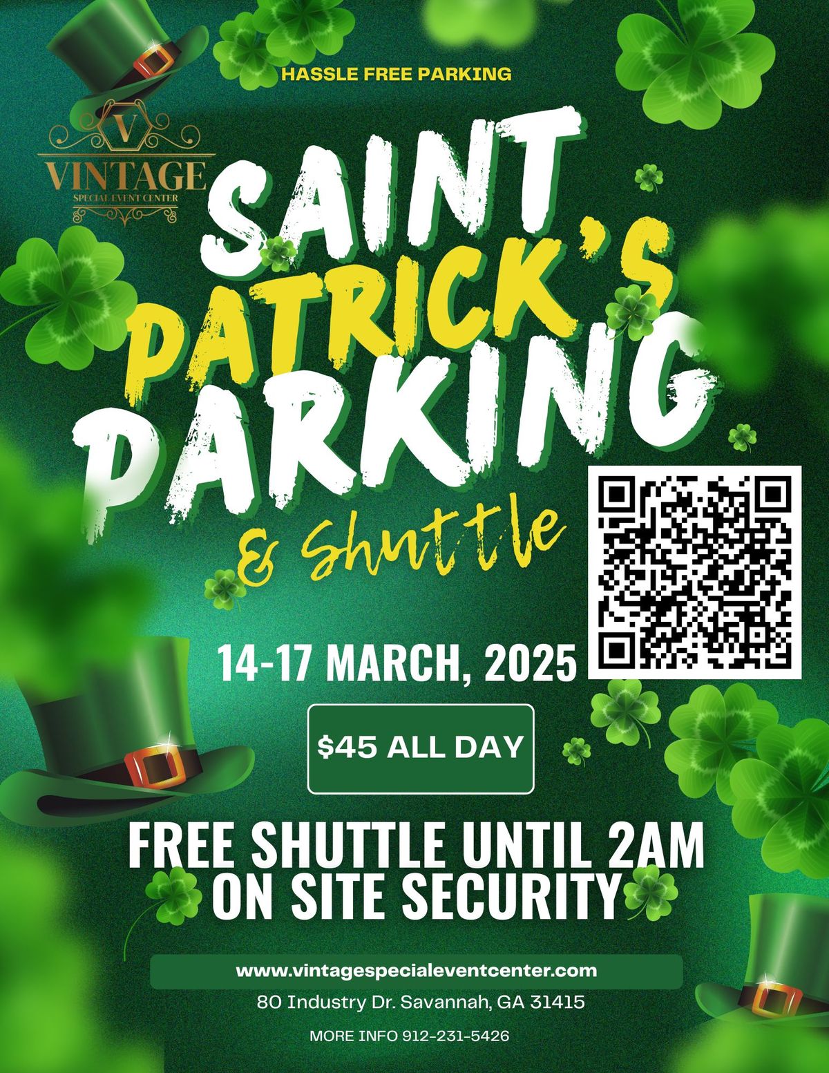 St Patrick's Day Parking and free shuttle 