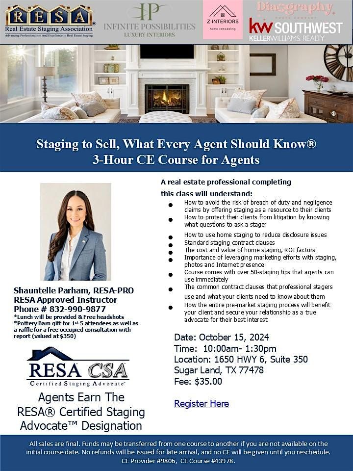 Staging to Sell, What Every Agent Should Know\u00ae  3-Hour CE Course for Agents