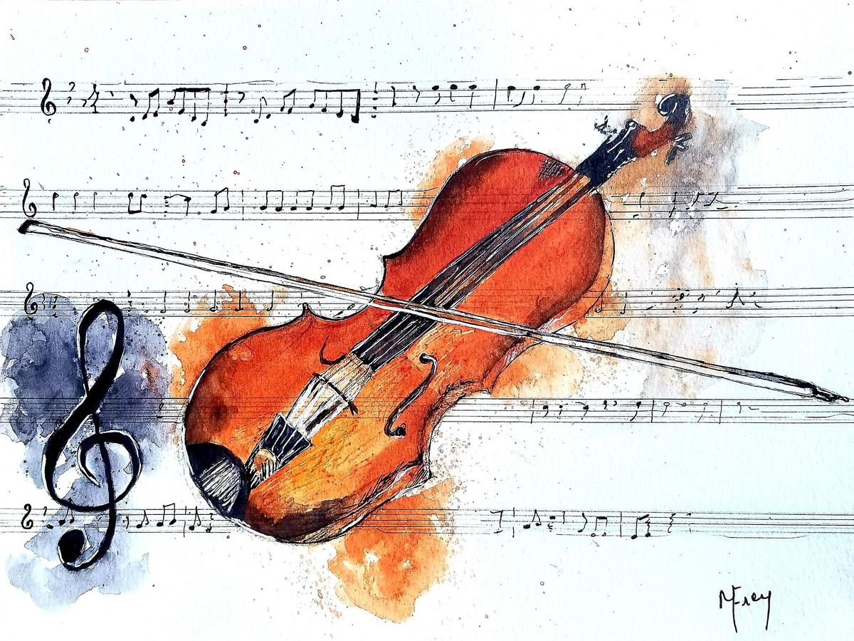 VIOLIN ILLUSTRATION WITH PEN & WATERCOLOR ON JAN 29, 2022 (ONLY 4 SEATS)!!