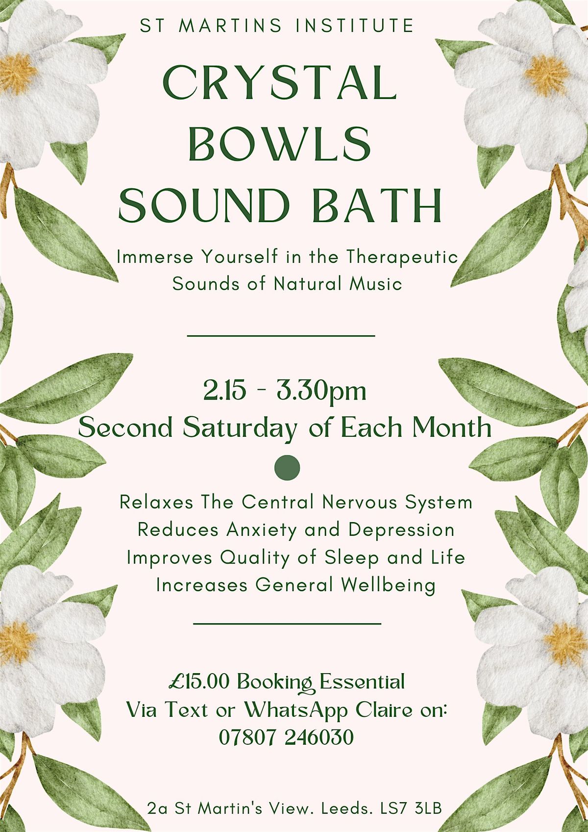 Relax and Rejuvinate Crystal Bowls Sound Bath @ St Martins Institute. LS7