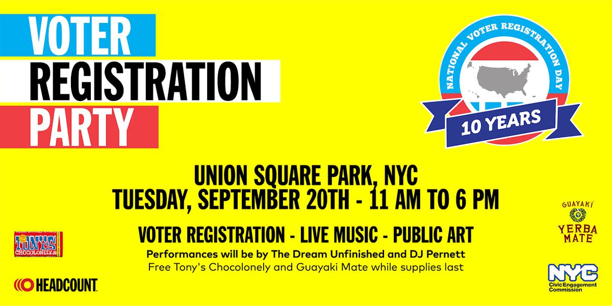 Voter Registration Party: NVRD w\/ NYC CEC, Headcount, Tony's Chocolonely!