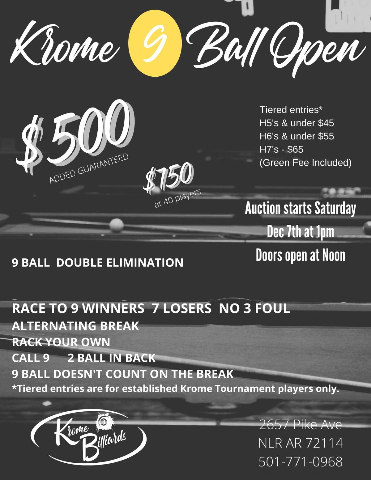 Open 9 Ball $500 added 