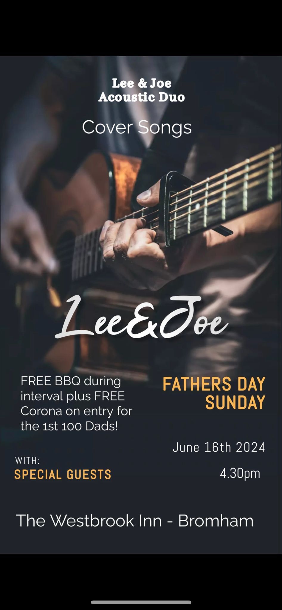 Father\u2019s Day. Live Music, Free BBQ, Free Corona for Dads on arrival 
