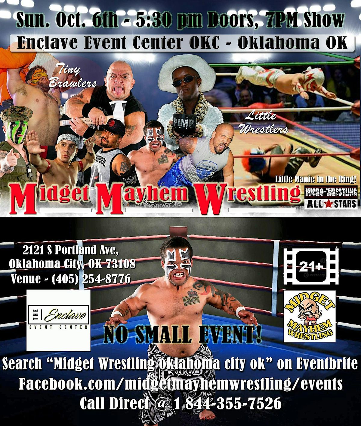 Midget Mayhem Wrestling Rips Through the Ring!  Oklahoma OK (21+)