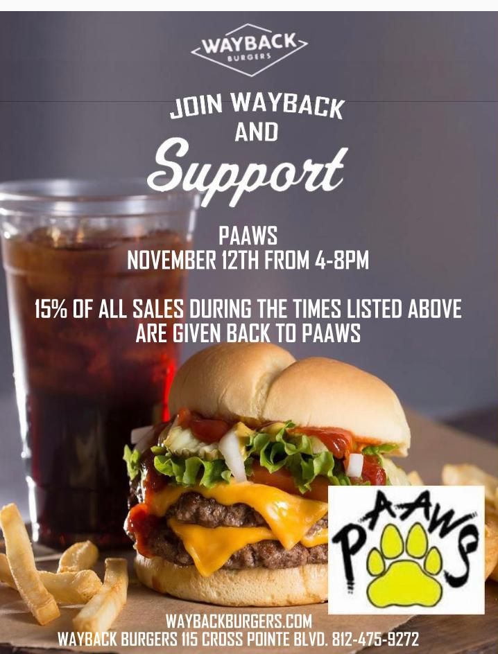 PAAWS Fundraiser Tuesday November 12th 4-8p