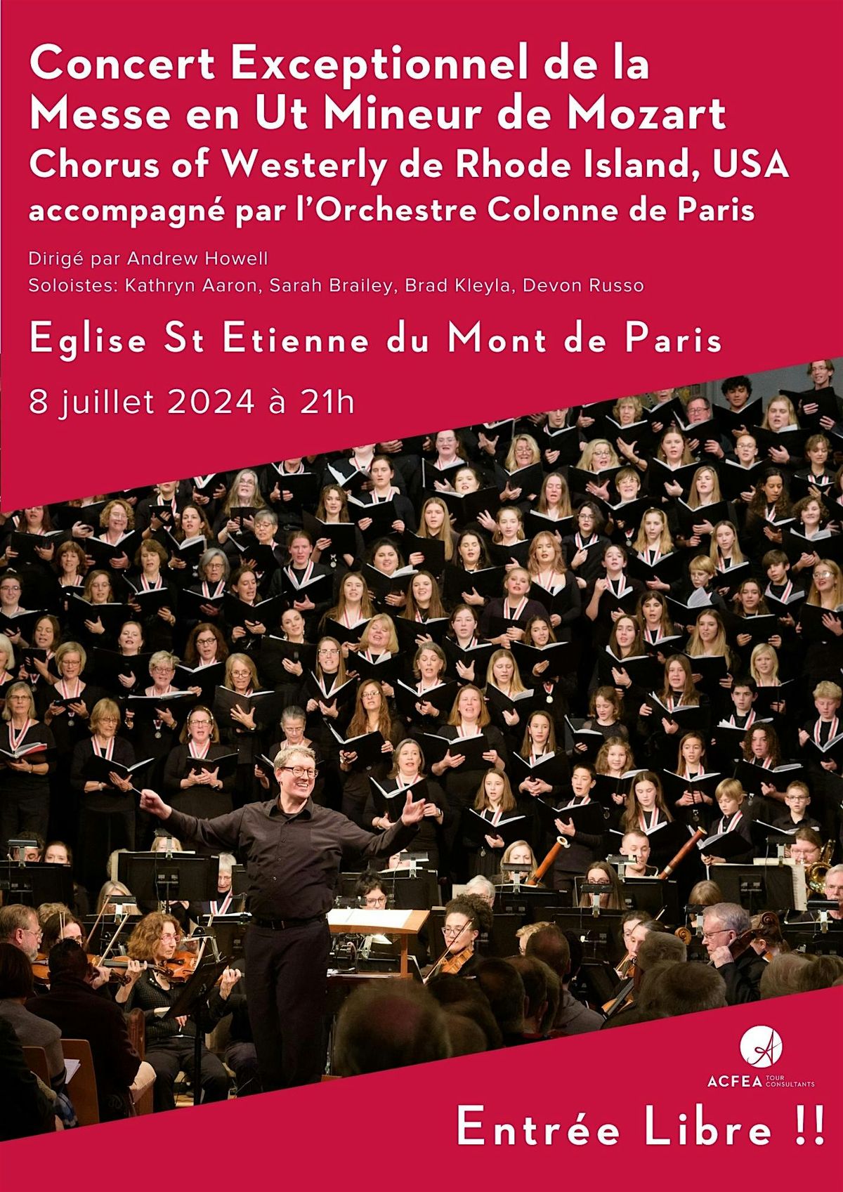 Concert Gratuit de la Messe en Ut Mineur de Mozart - Chorus of Westerly avec Orchestre Colonne