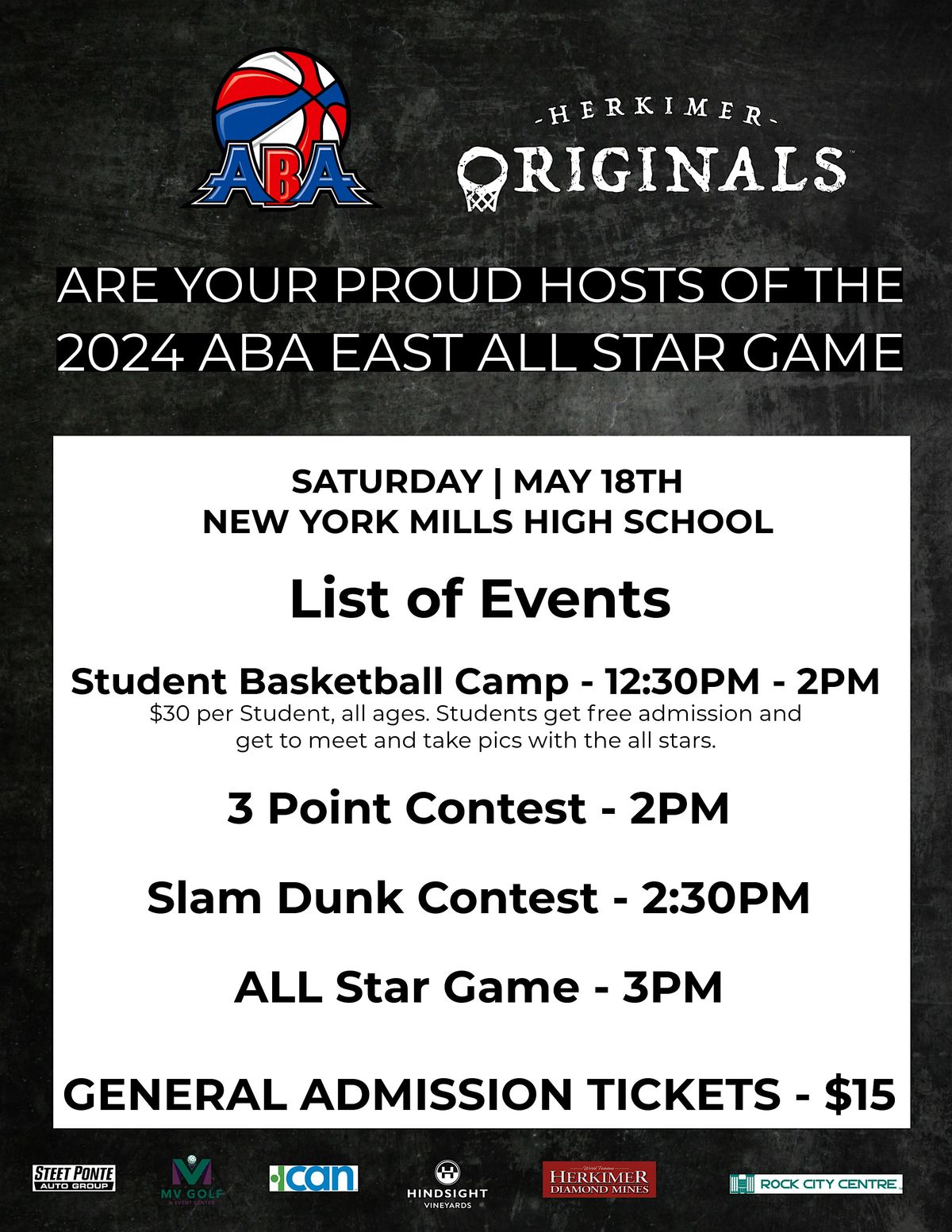 The ABA East All-Star Game, 3 Point Contest, Slam Dunk Contest, and Camp