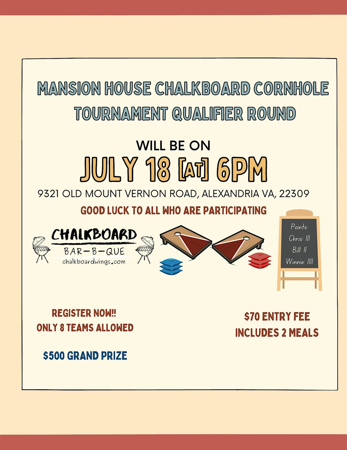 Mansion House Second Qualifier  Cornhole Tournament
