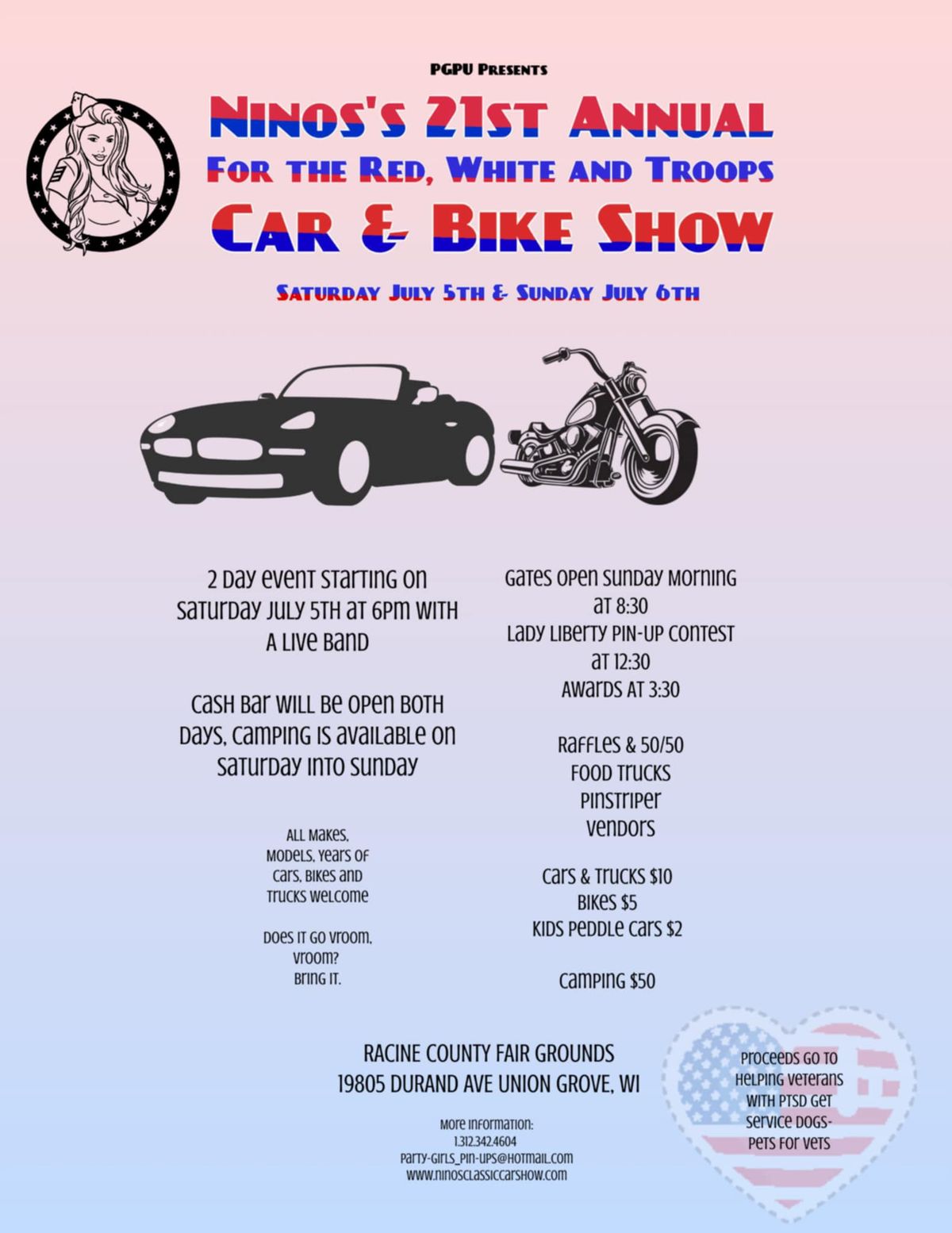 Nino\u2019s 21st Annual Car & Bike Show for The Red White and Blue 