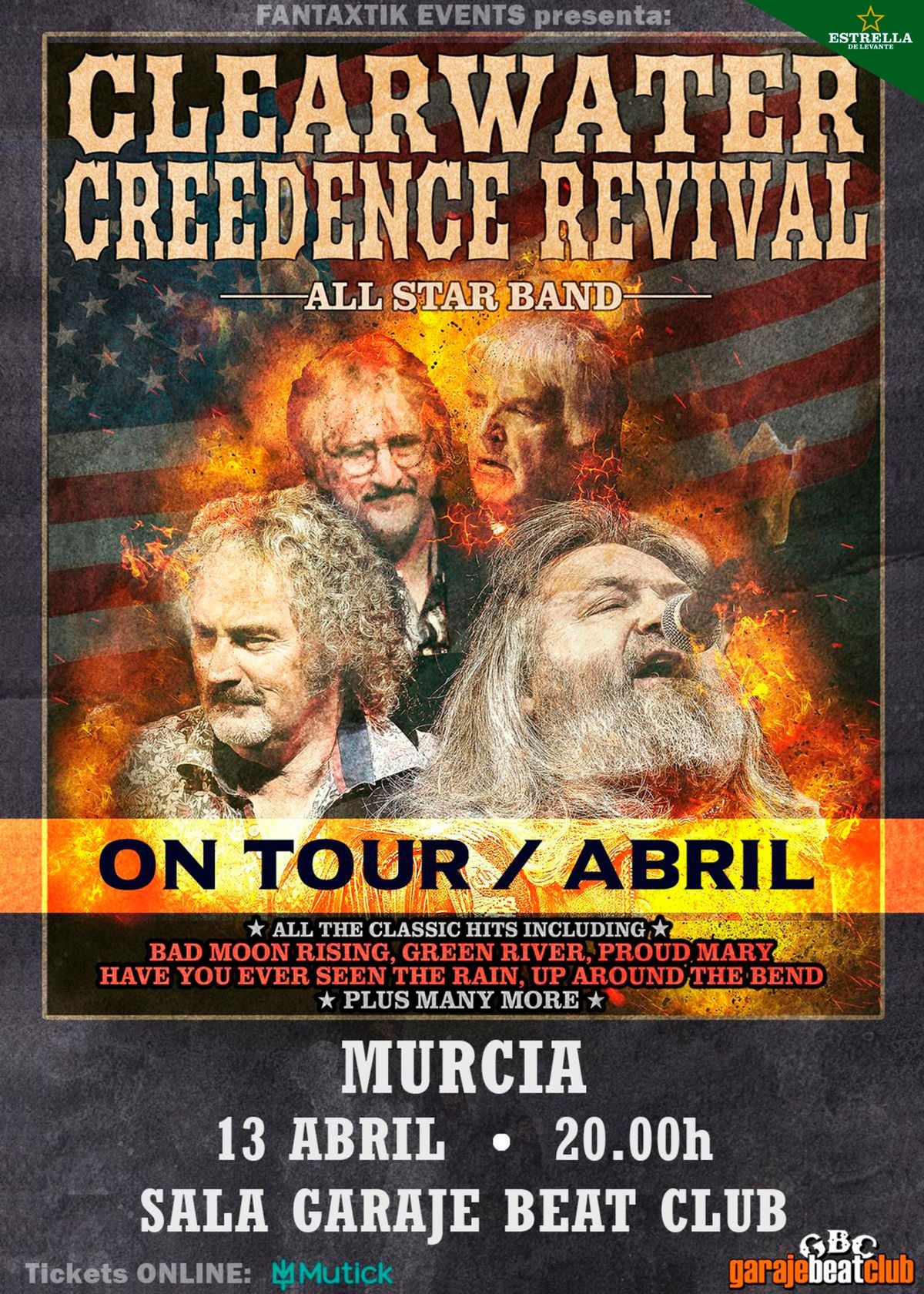 CLEARWATER CREEDENCE REVIVAL, Tributo a CREEDENCE CLEARWATER REVIVAL en Garaje Beat Club (Murcia)