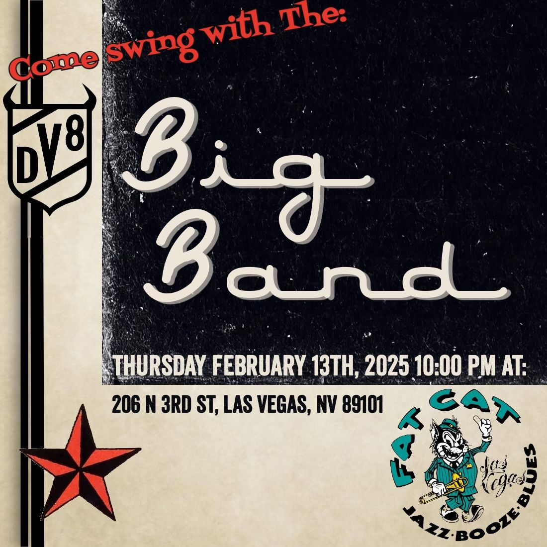 Swing by Fat Cat for the DV8 Big Band's monthly hit!