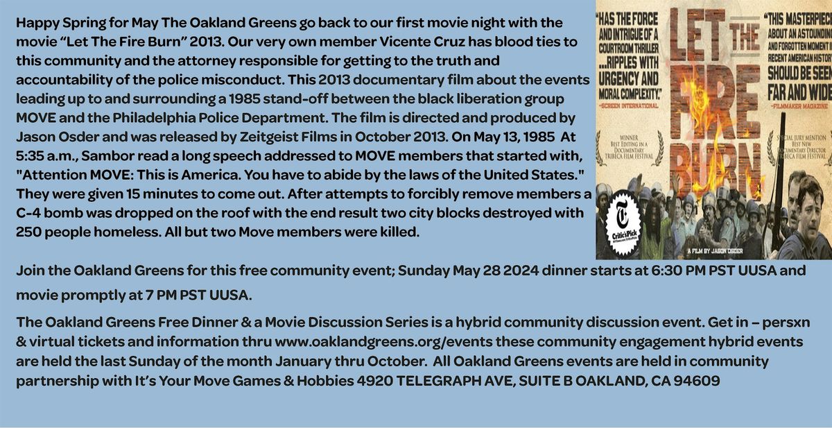 Oakland Greens Free Dinner & A Movie Discussion Series