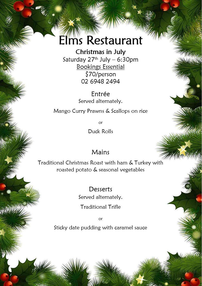 Christmas in July at Elms Restaurant