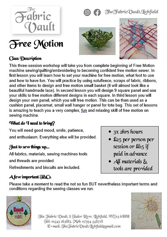 Sewing Sessions - Free Motion Sewing\/Quilting