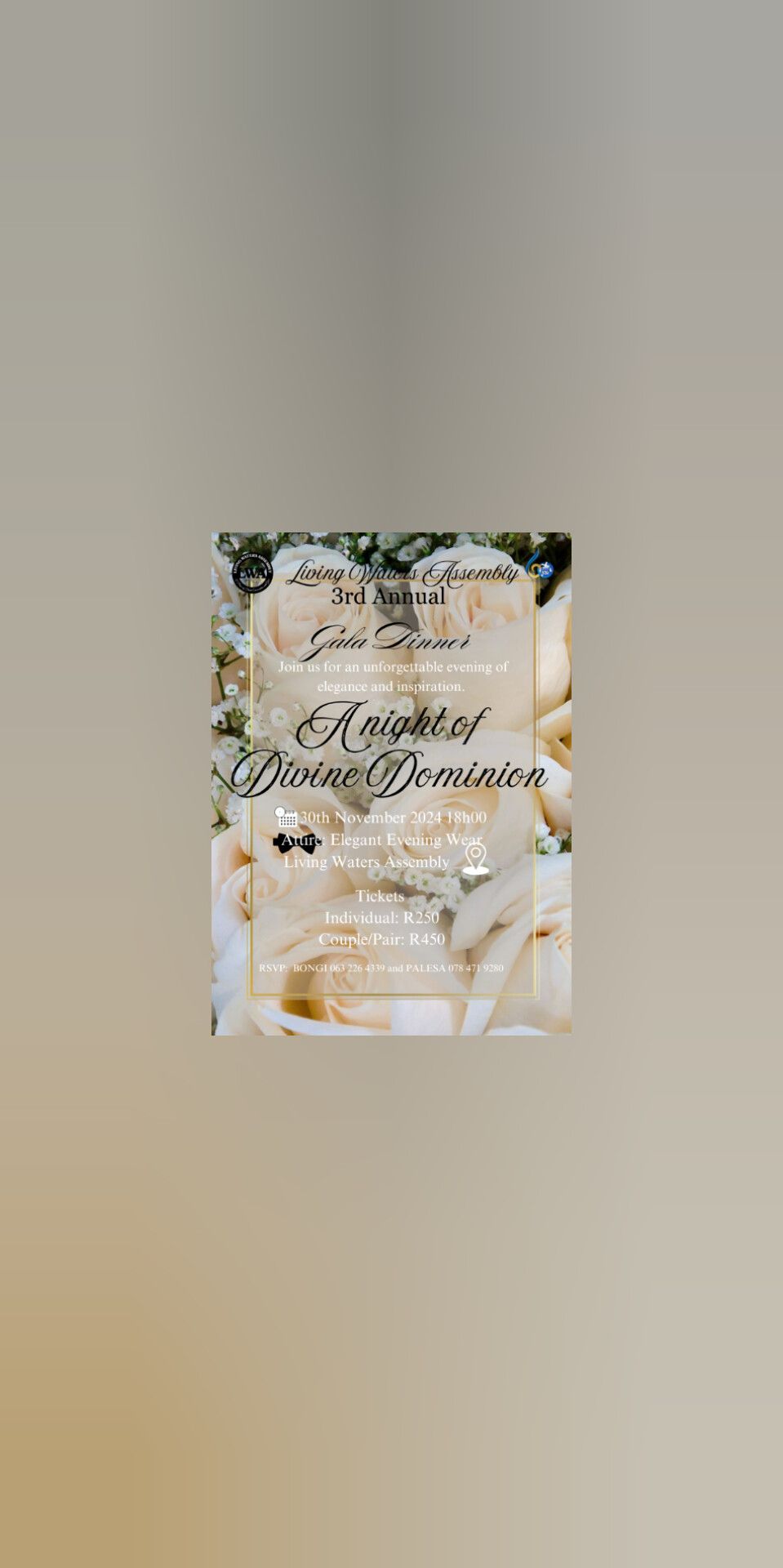 3rd Annual Gala Dinner - "A night of Divine Dominion"