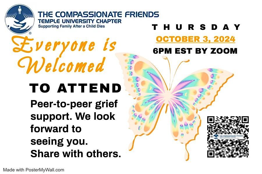 1ST THURSDAY MONTHLY GRIEF SUPPORT FREE BY ZOOM 6:00PM EST