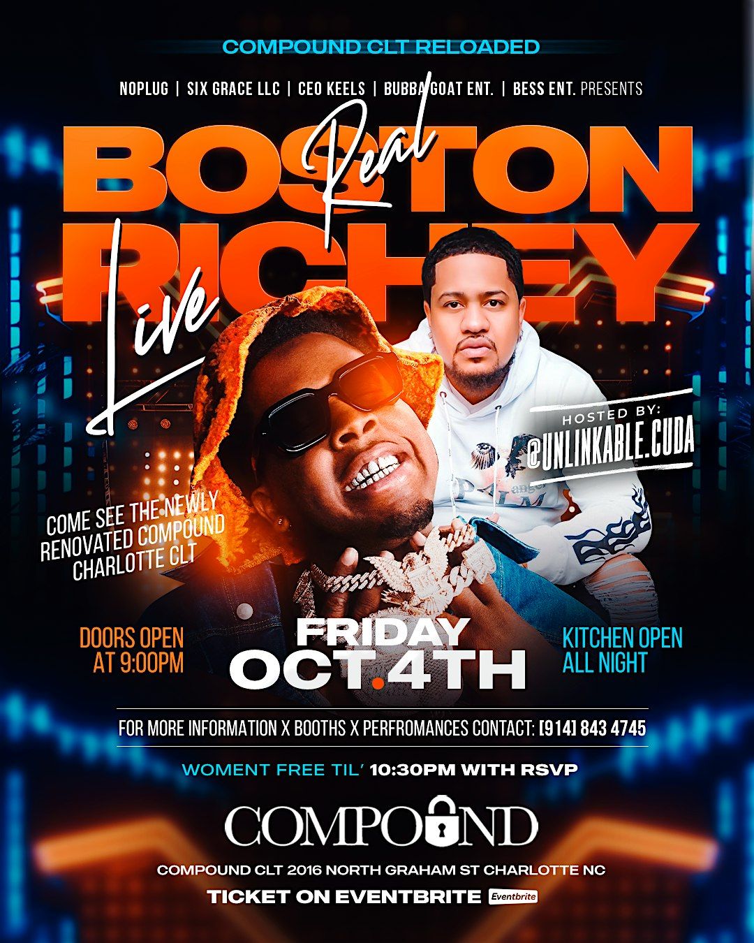 Boston richey live at compound! Ladies free till 10:30 with RSVP!