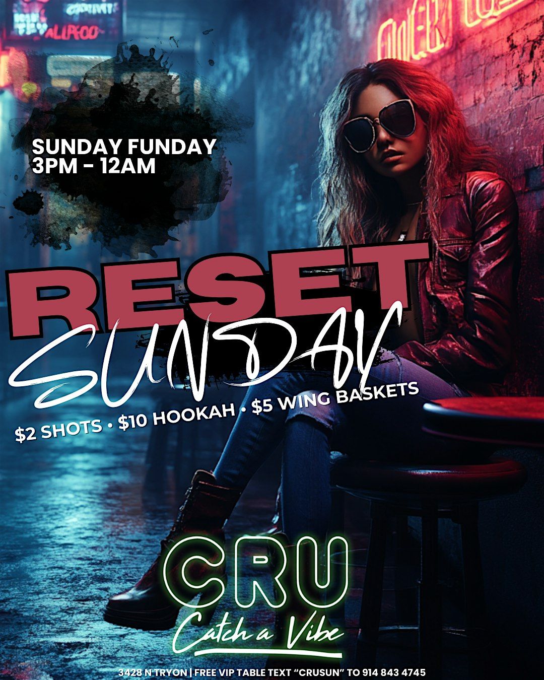 RESET SUNDAY @ CRU ! $2 shots $5 wing baskets $7 DRINKS