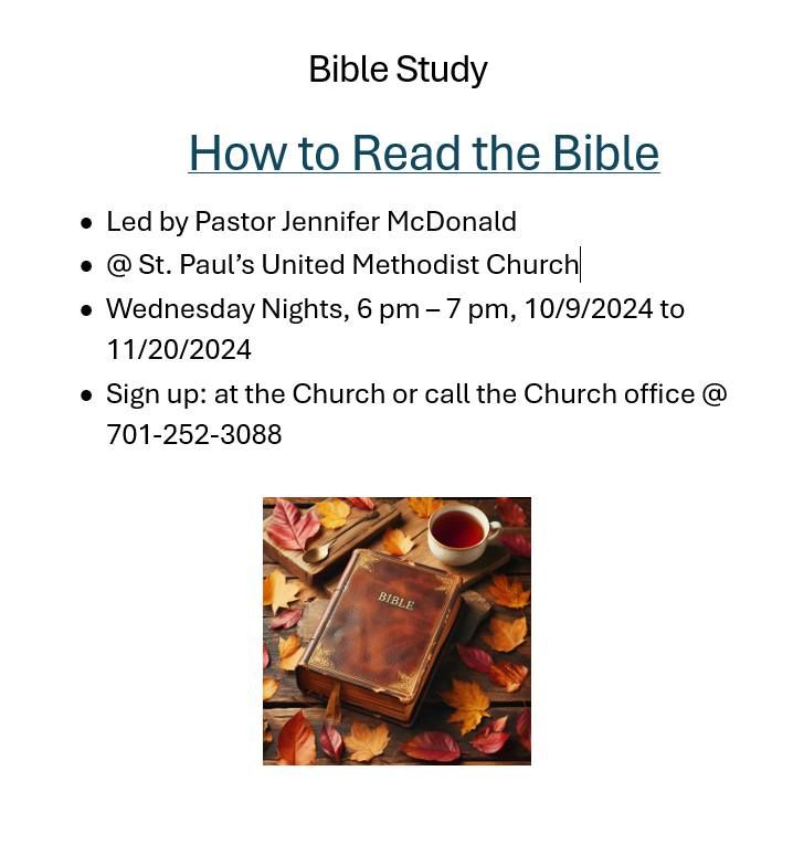 Bible Study, 7 weeks. 12 person limit. 