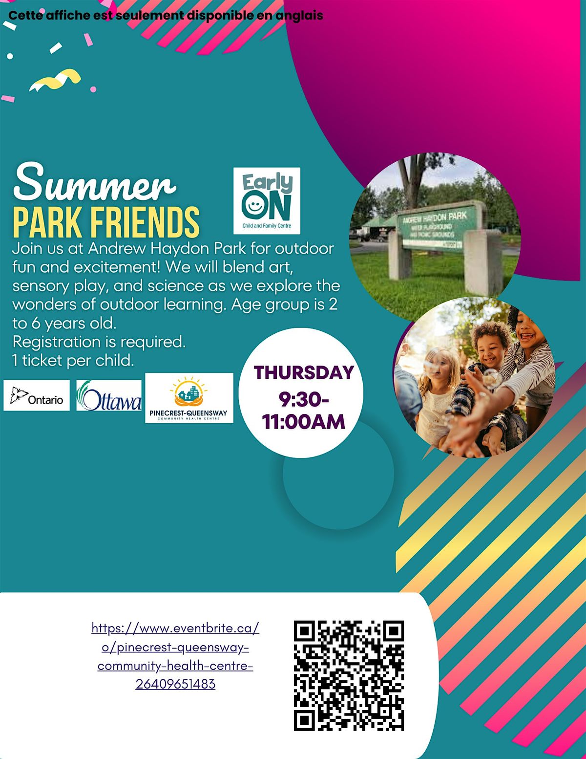 Summer Park Friends.   Thursday Morning, July 18, 9:30-11am