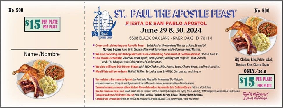 St. Paul Feast Day-BBQ Plate $15