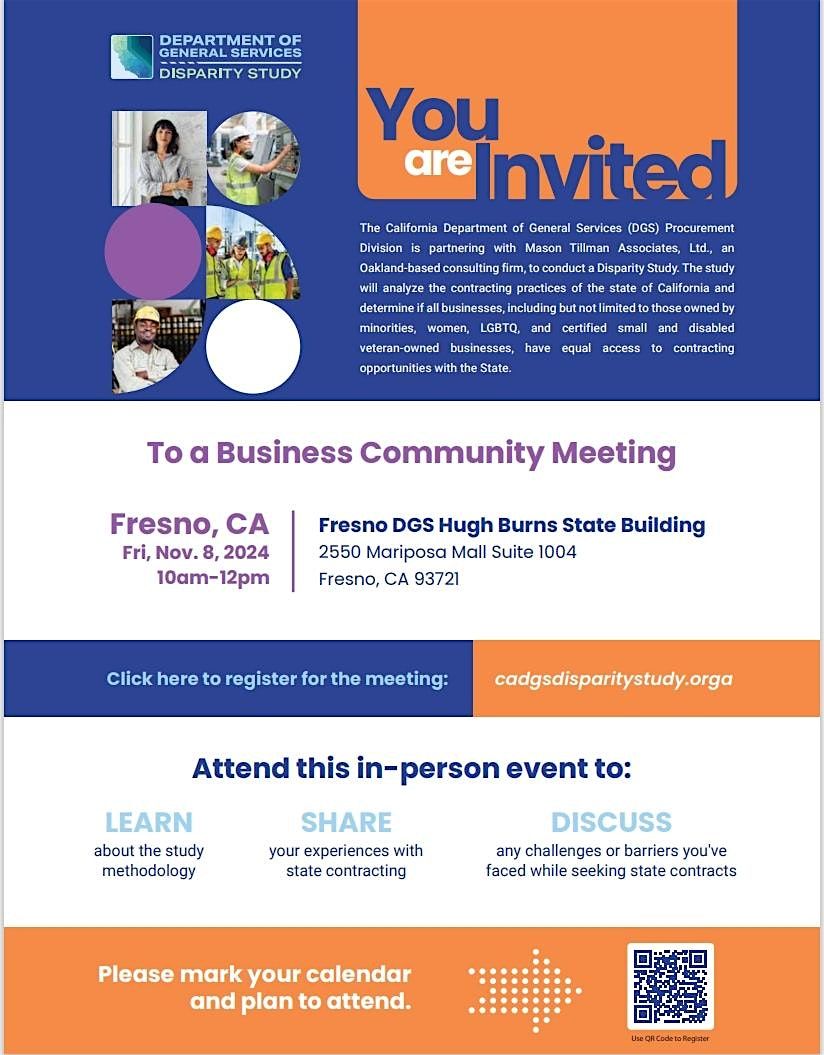 Attend! DGS Business Community Meeting in Fresno, November 8, 10am-Noon