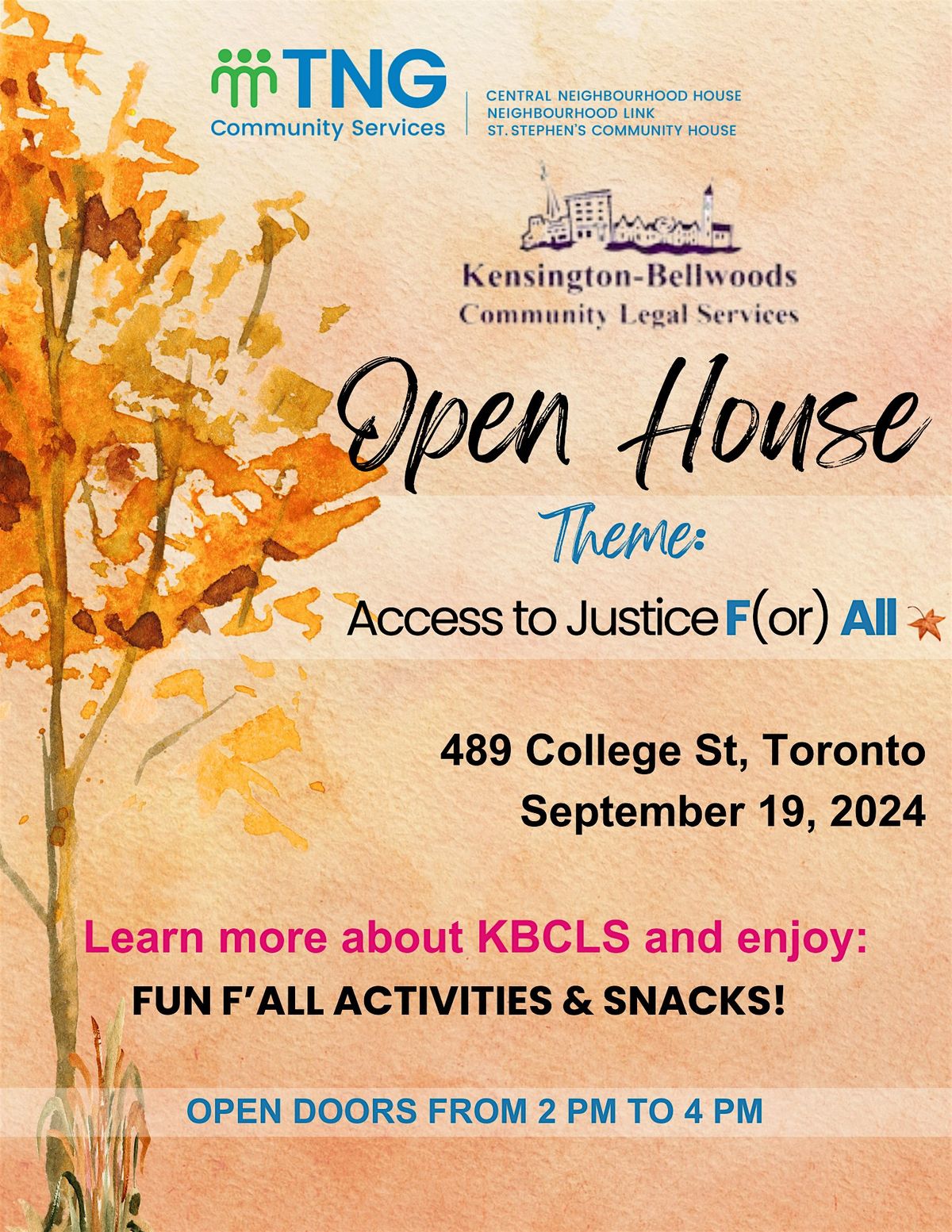 TNG Fall Open House:  Kensington-Bellwoods Community Legal Services