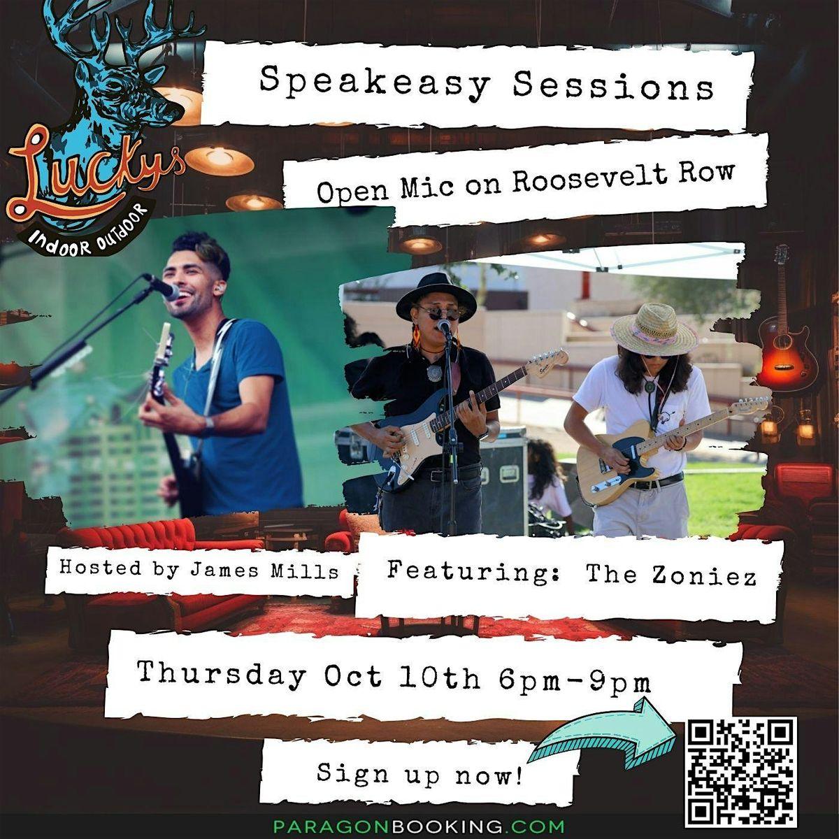 Speakeasy Sessions Open Mic for Songwriters :  Live Music in Roosevelt Row featuring The Zoniez  at Luckys Indoor Outdoor