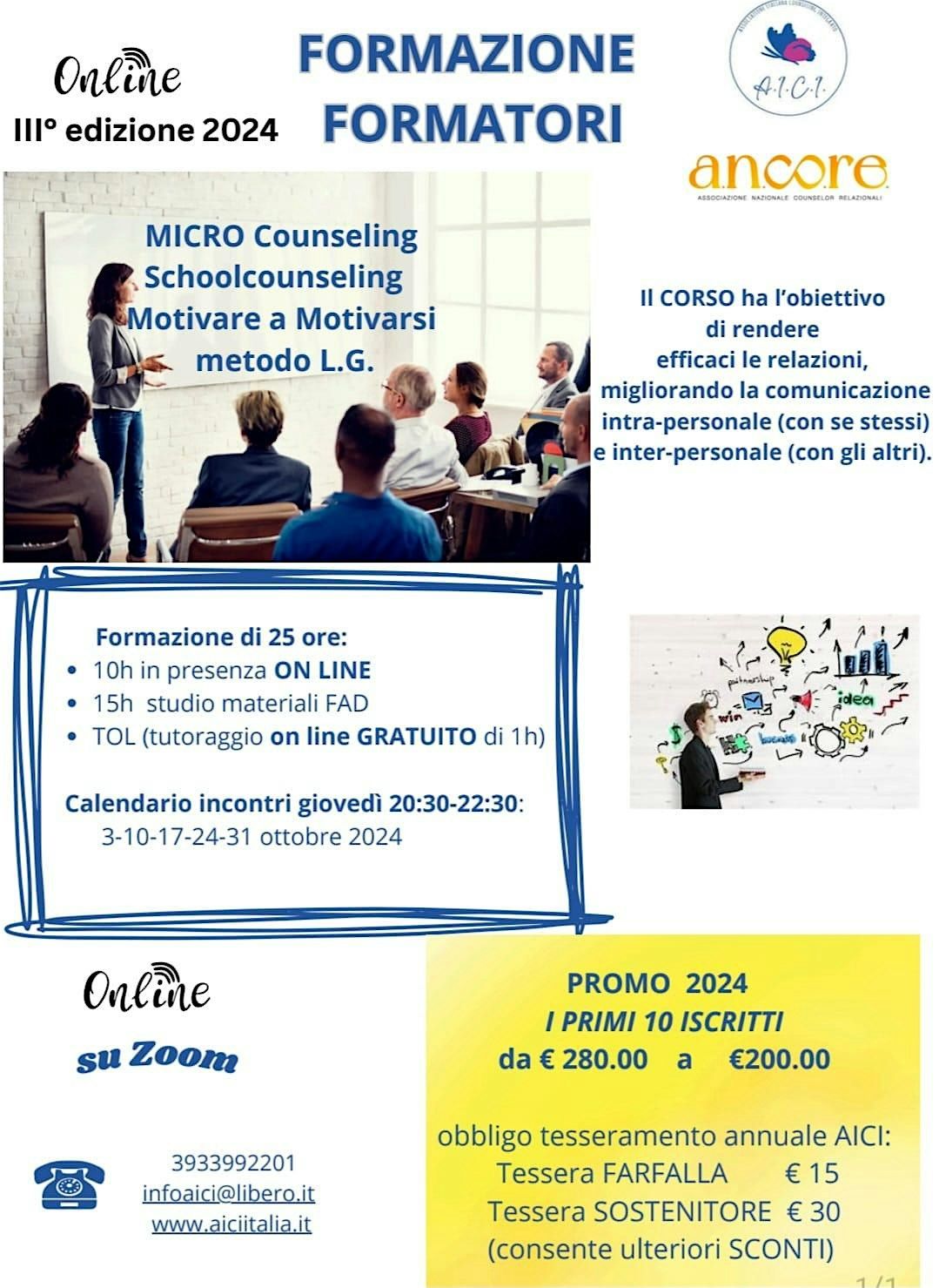 FORMAZIONE FORMATORI  AICI EDIZIONE ON LINE Corso in MICROCOUNSELING