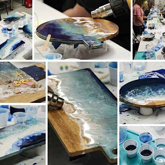 Sunday -Resin Ocean wave  pour on a cheese board workshop