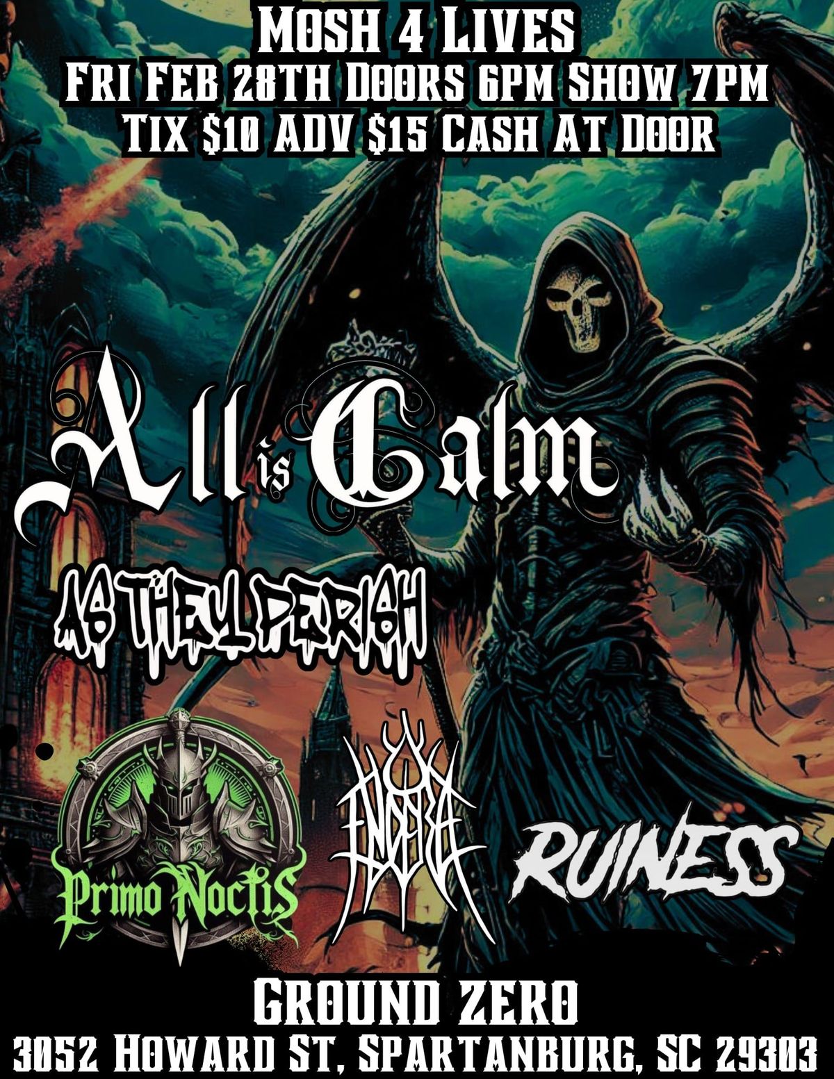 Mosh4lives presents All Is Calm,As They Perish,Primo Noctis