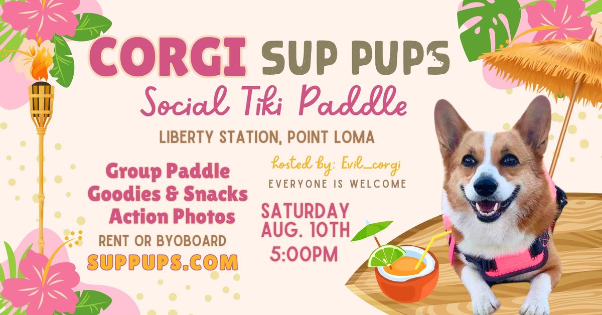 Corgi SUP Pups Social Tiki Paddle