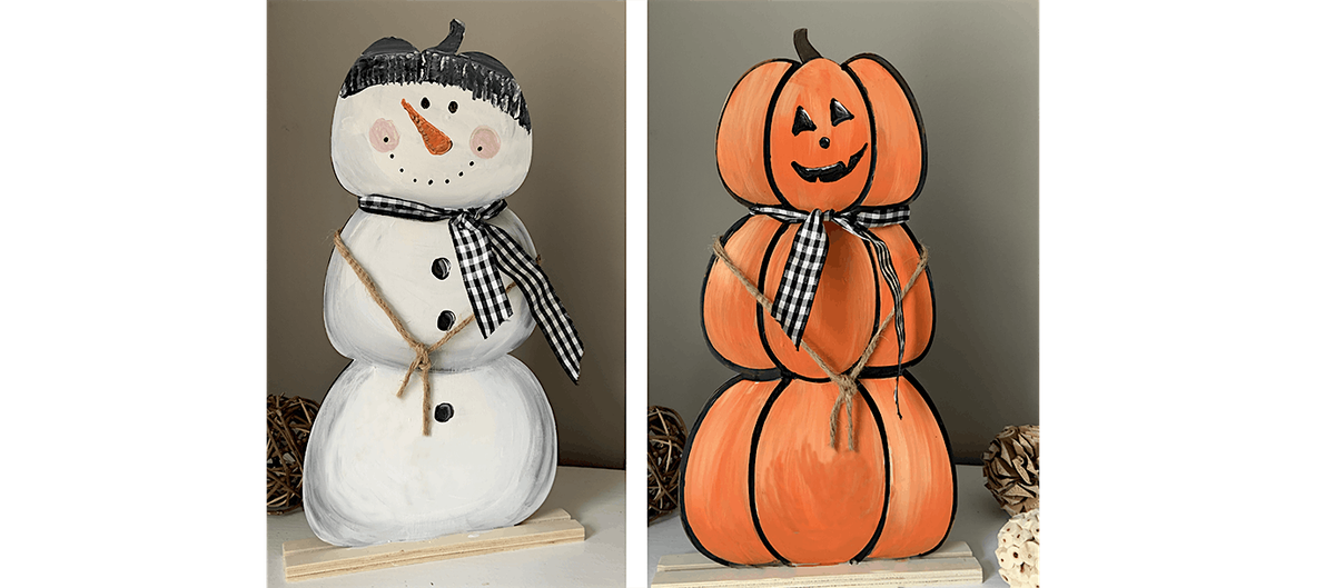 2 sided Wooden Reversible Fall Pumpkin Snowman Paint Sip Art Class Canton