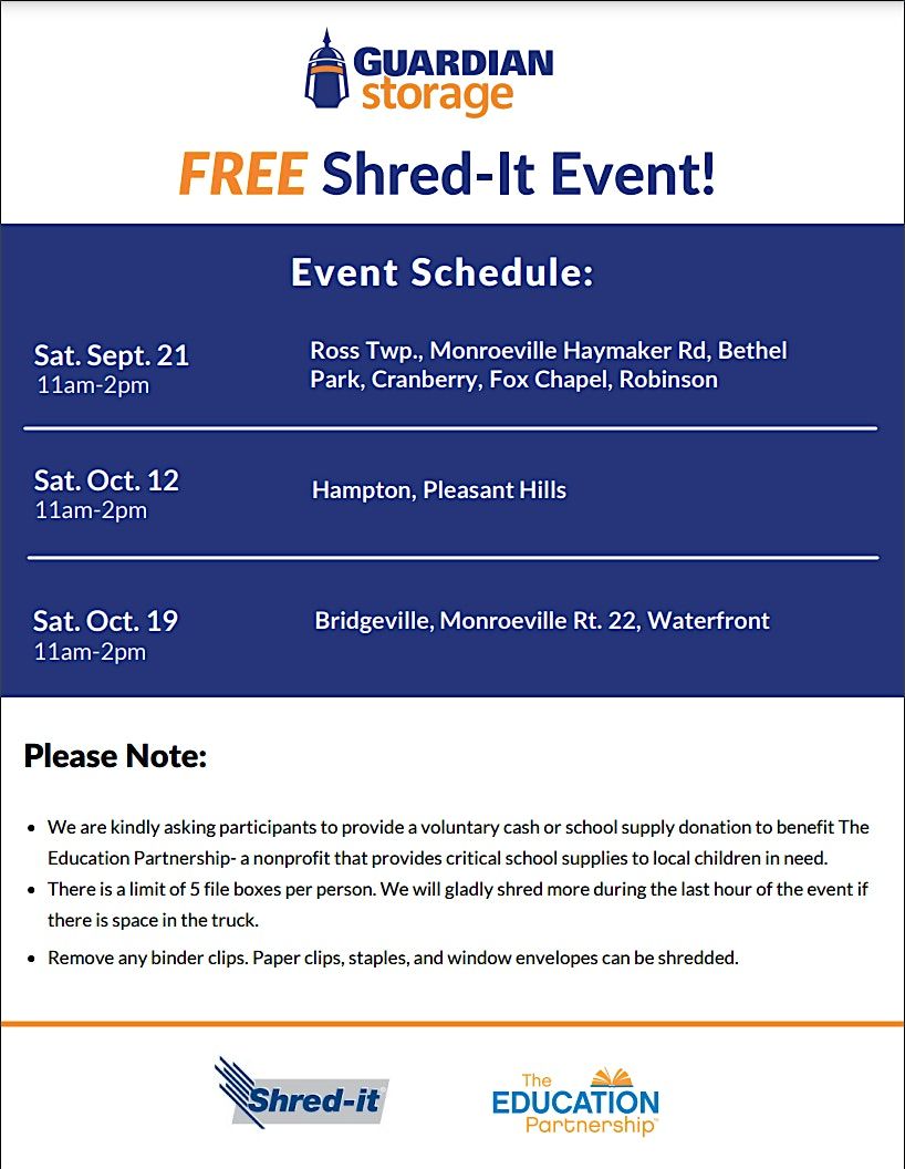 Guardian Storage Fall 2024 Free Shred-It Event