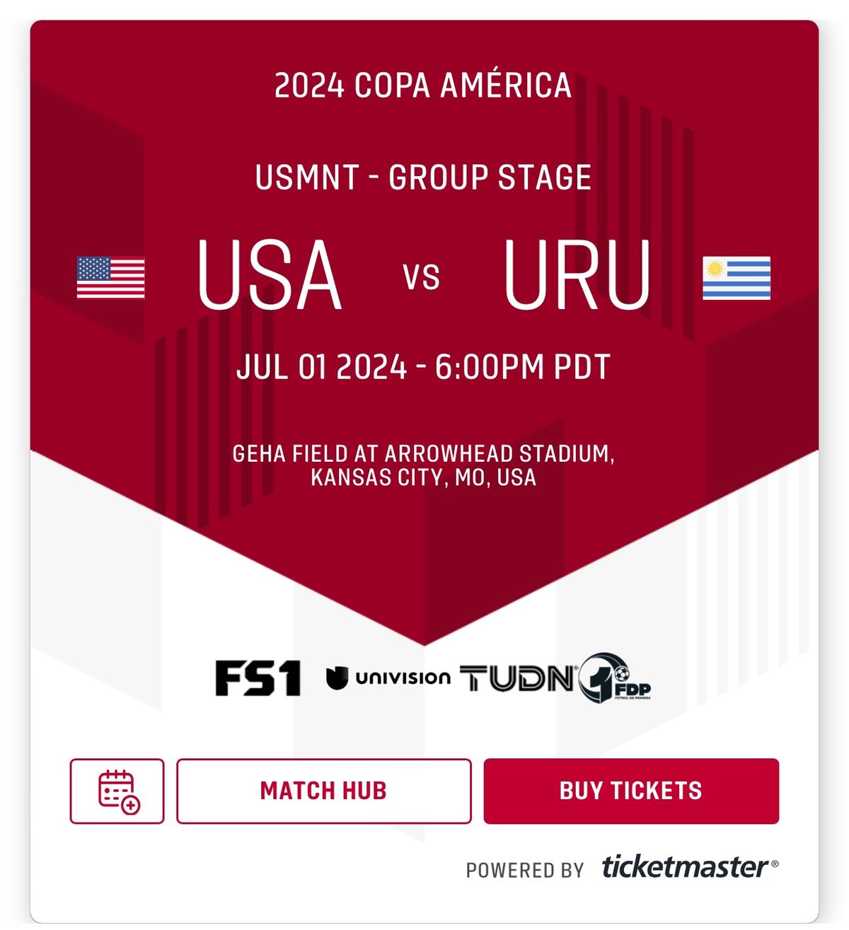 COPA America 2024 Group Stage (USA V Uruguay)