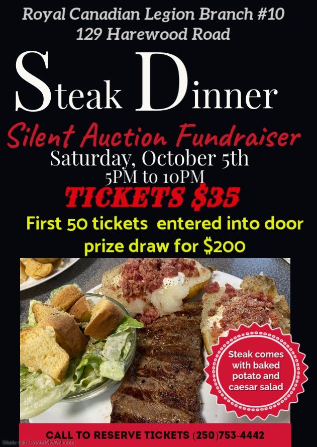 Steak Dinner & Silent Auction Fundraiser Saturday October 5th