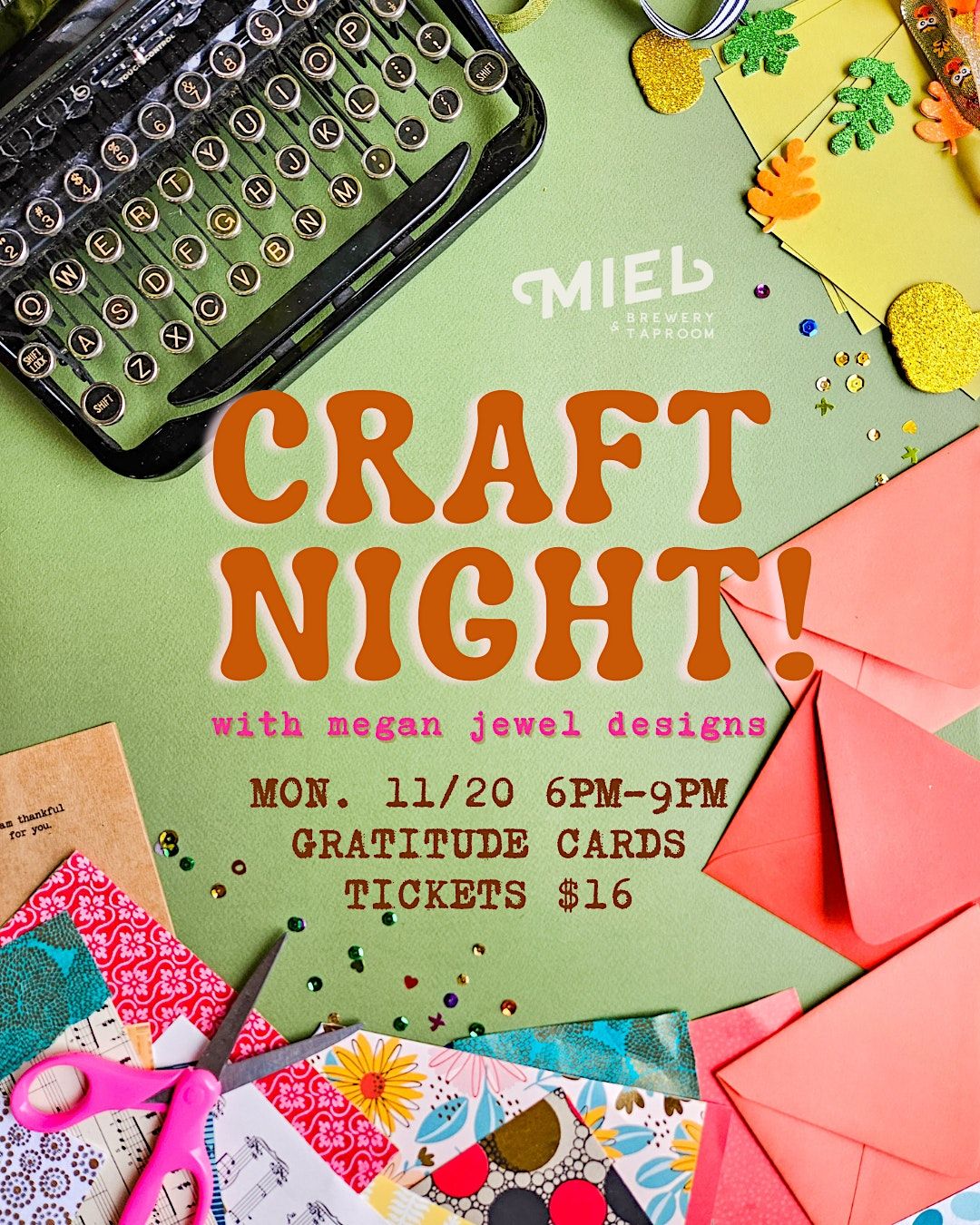 Craft Night! DIY Gratitude Cards with Megan Jewel Designs at Miel Brewery