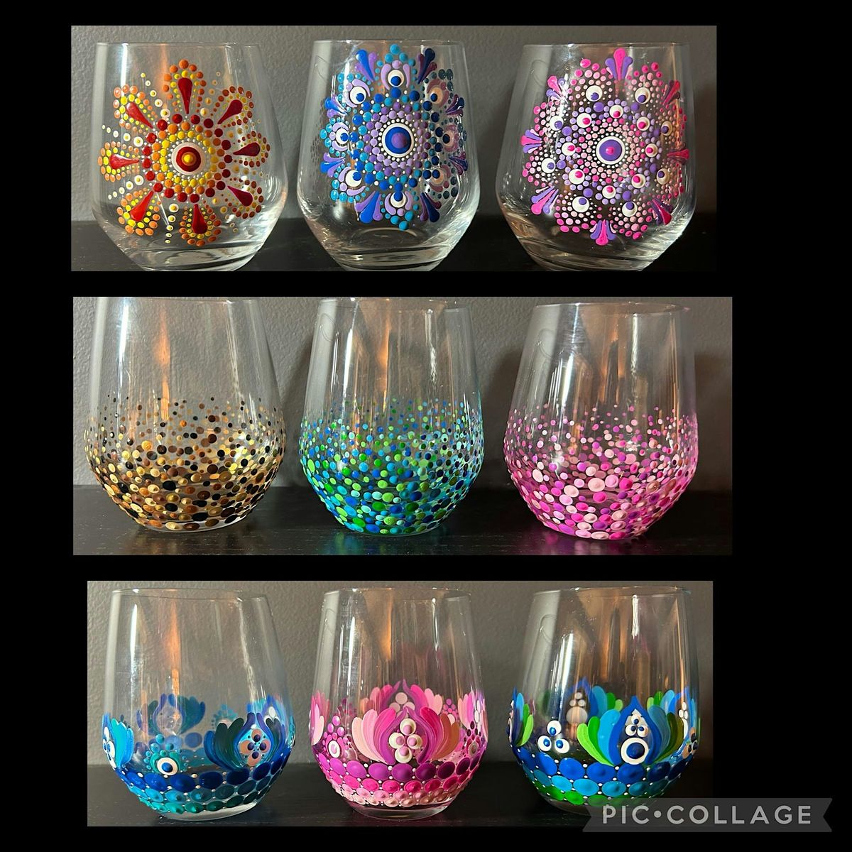 Dot Painting Stemless Wine Glasses