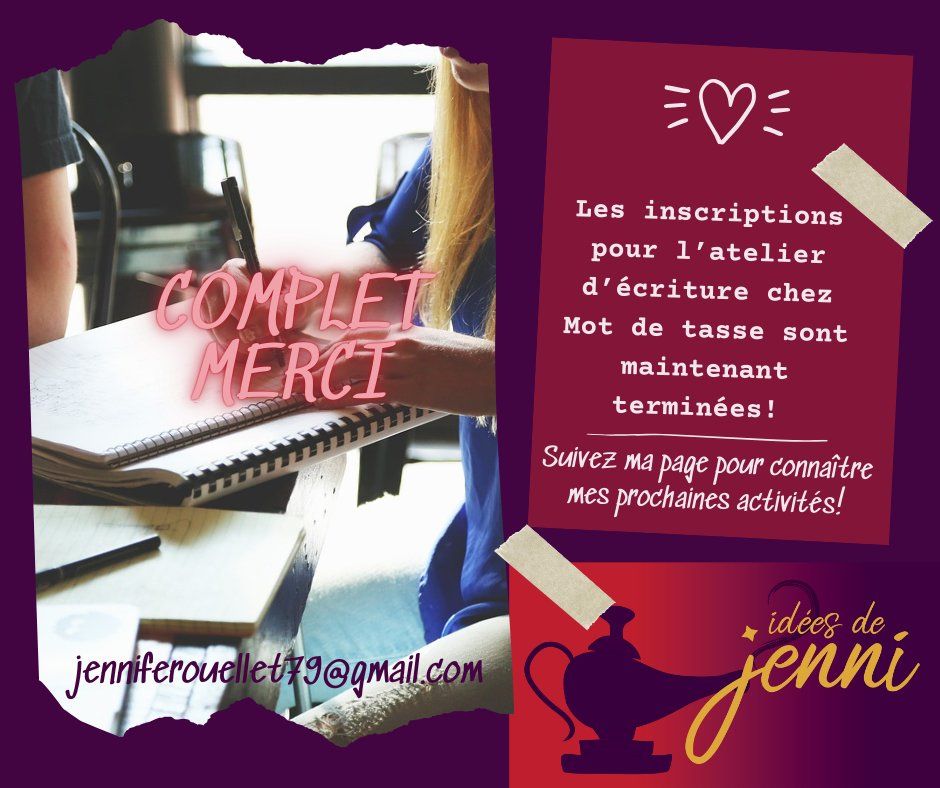 Atelier gratuit Invitation \u00e0 l\u2019\u00e9criture au caf\u00e9 Mot de tasse