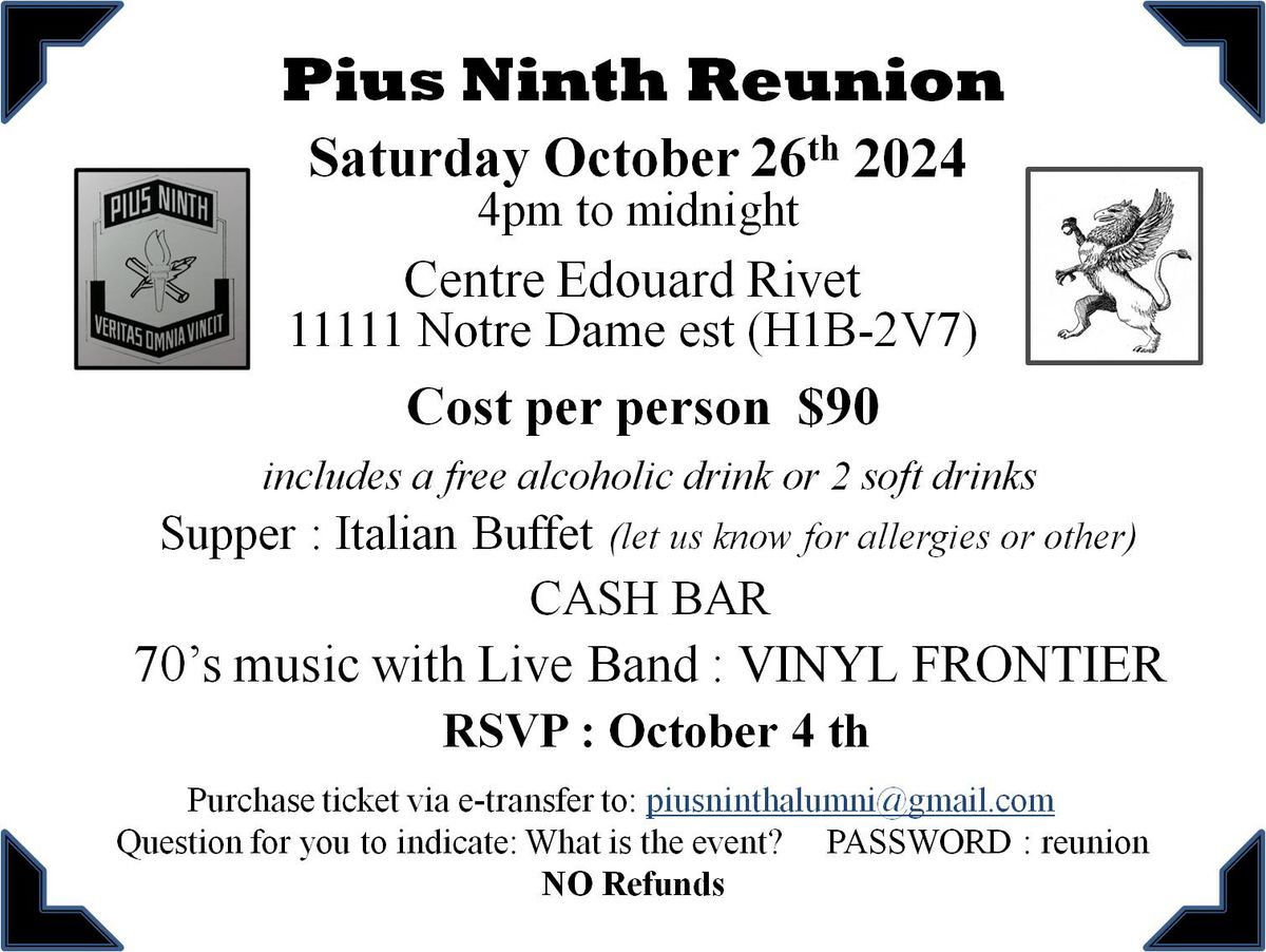 An Invitation: Pius Ninth High School Alumni Reunion 