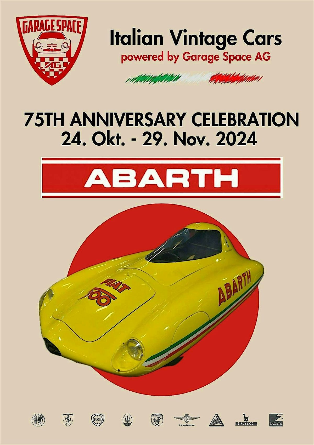 21. November - Garage Space - Wir Feiern das 75-j\u00e4hrige Jubil\u00e4um von Abarth