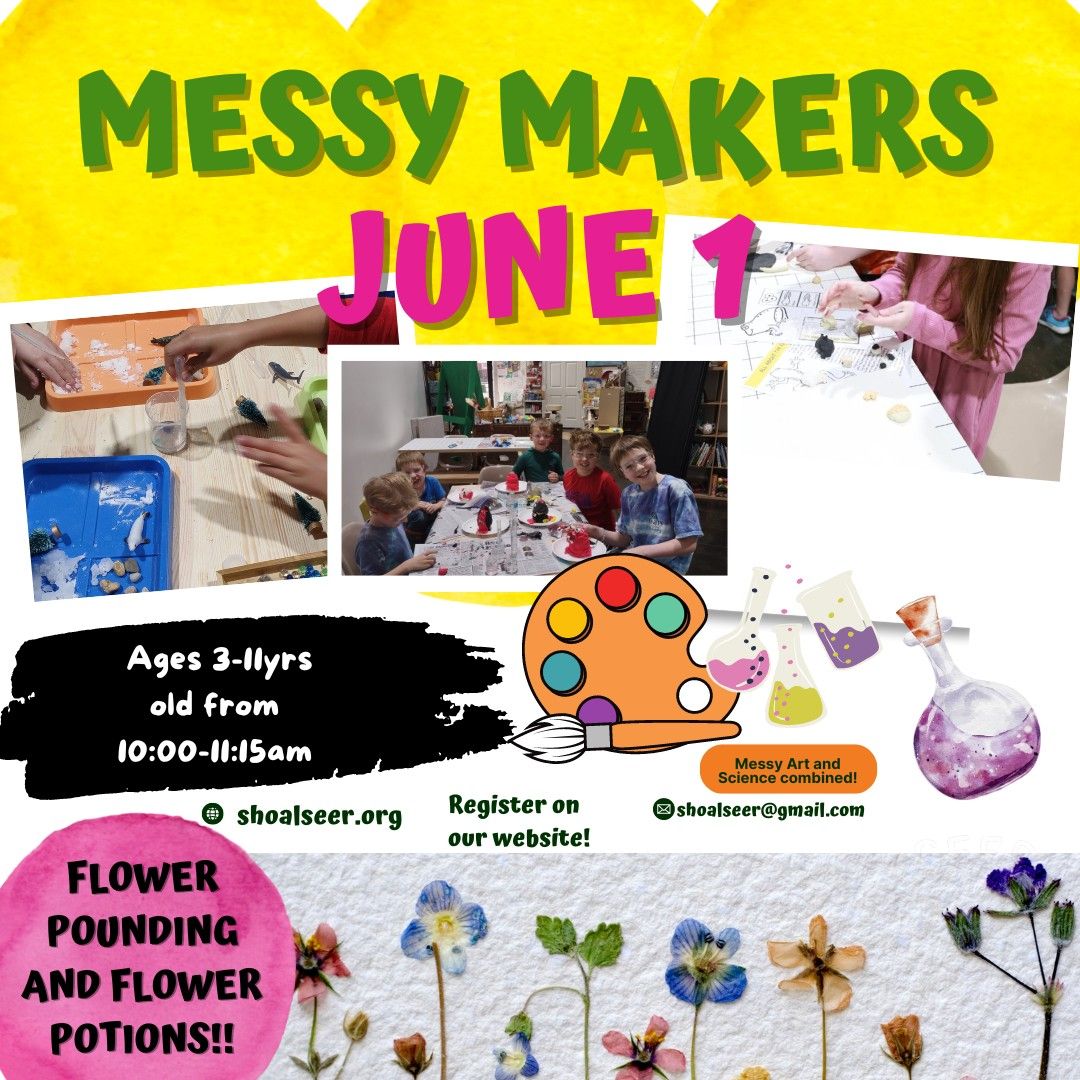 Messy Makers - June 1 - Flower Pounding and flower potions - Natural dyes!