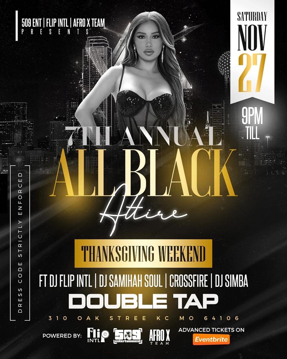 7th Annual All Black Attire, DoubleTap KC, Kansas City, 27 November to