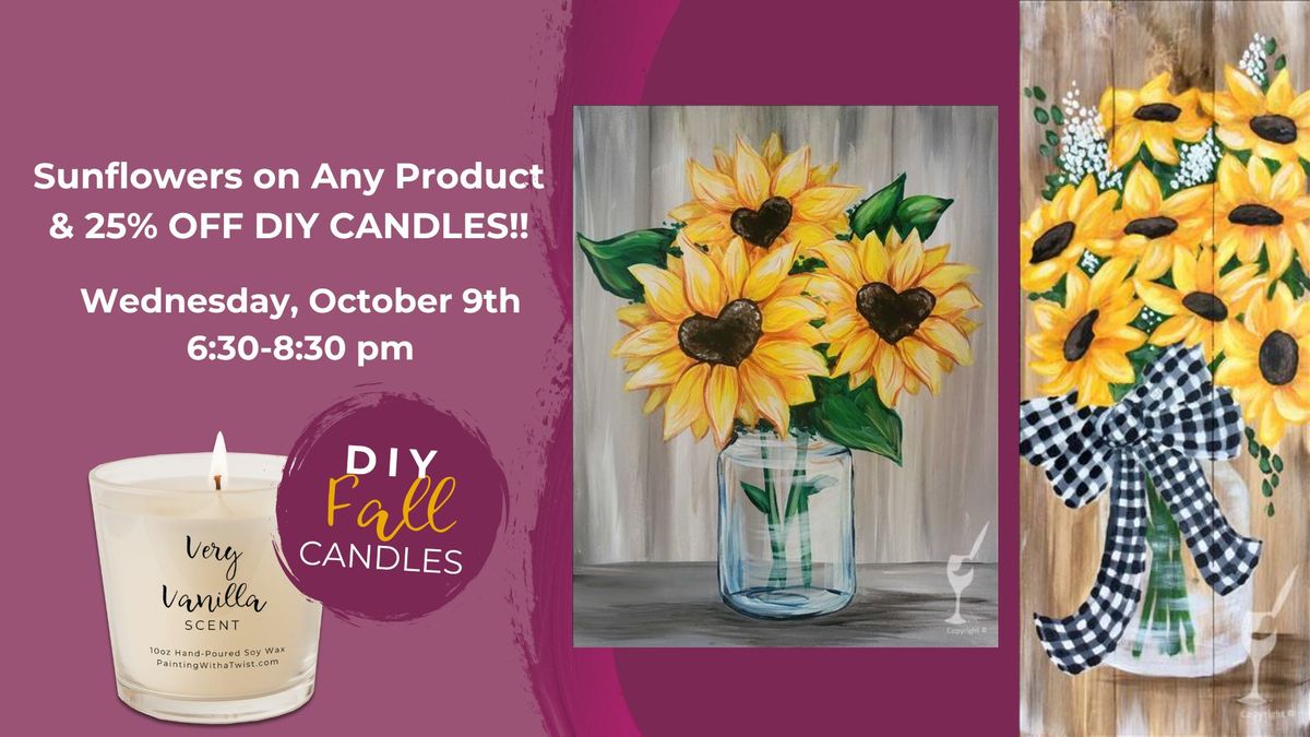 Sunflowers on any Product with 3-D Bow Option & 25% OFF DIY Scented Candles!